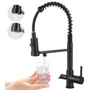 Robinet de cuisine 3 voies, robinet de cuisine extensible, robinet d'évier en laiton, robinet de mélange 3 en 1 pour filtre à eau(noir mat)
