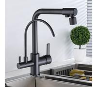 Robinet de cuisine 4 voies avec filtre à eau potable pivotant à 360 ° en laiton - Filtre à eau 4 en 1 - Design noir élégant pour un accès facile à l'eau propre