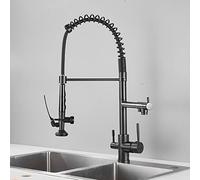 Robinet de cuisine à 3 voies avec bec pivotant à arc haut en forme de spirale - Finition noire élégante - Parfait pour les cuisines modernes