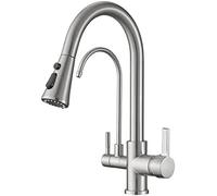 Robinet de cuisine à 3 voies avec bec pivotant à arc haut, pulvérisateur extractible, filtre à eau 3 en 1 et purificateur d'air pour boire des accessoires de cuisine modernes