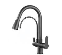 Robinet de cuisine à 3 voies avec col de cygne gris, 2 modes, filtration par osmose supplémentaire, design moderne, installation facile, parfait pour la maison et la cuisine