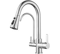 Robinet de cuisine à 3 voies avec deux poignées et filtre à eau 3 en 1 pour boire et filtrer, installation facile, design moderne pour la maison et la cuisine