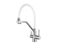 Robinet de cuisine à 3 voies avec double levier pivotant à 360° en acier inoxydable brossé compatible Grifo de Cocina para Agua Potable Grifos Cocina Fregadero