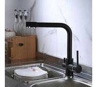 Robinet de cuisine à 3 voies avec osmose inverse intégrée, bec pivotant à 360°, finition noire et chromée, parfait pour évier et cuisine