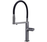 Robinet de cuisine à 3 voies avec pulvérisateur extractible en laiton chromé double mode compatible filtre à eau poignée unique design extensible idéal pour les systèmes d'osmose Couleur grise