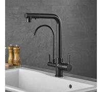 Robinet de cuisine à 3 voies avec pulvérisateur extractible en laiton - Design pivotant à 1 trou - Finition noire brossée - Robinet de cuisine moderne pour un confort ultime