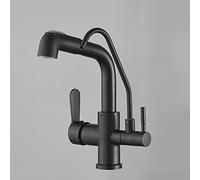 Robinet de cuisine à 3 voies avec pulvérisateur extractible, mélangeur à double poignée, 2 modes de pulvérisation, purificateur d'eau, finition noire élégante, design moderne pour la maison et la