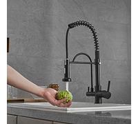 Robinet de cuisine à 3 voies avec pulvérisateur extractible, robinet noir rotatif à 360°, robinet filtre à eau 3 en 1, design en spirale pour une utilisation facile, parfait pour la maison et la