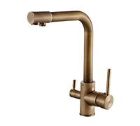 Robinet de cuisine à 3 voies avec rotation à 360 ° en laiton pour eau chaude et froide, design à trou unique, finition noire mate, eau potable et évier