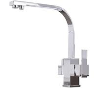 Robinet de cuisine à 3 voies, bec pivotant chromé, robinet de filtration d'eau potable à 2 poignées, robinet 3 en 1 pour flocons d'avoine et eau pure, design moderne et élégant