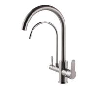 Robinet de cuisine à 3 voies en acier inoxydable rotatif à 360 ° pour eau chaude et froide, mitigeur d'évier moderne durable