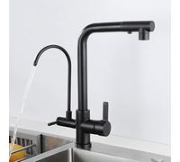 Robinet de cuisine à 3 voies en laiton multifonction avec pulvérisateur pivotant, filtre à eau 3 en 1, finition noire élégante pour cuisines contemporaines