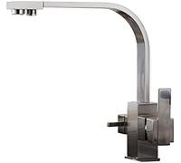 Robinet de cuisine à 3 voies, finition flocons d'avoine brossée, bec pivotant, design à 2 poignées, filtre à eau potable 3 en 1, robinet mitigeur d'évier de cuisine