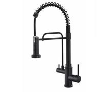 Robinet de cuisine à 3 voies noir extensible à ressort en spirale mélangeur d'eau potable 3 en 1 pour la maison et accessoire de cuisine élégant