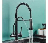 Robinet de cuisine à 3 voies pivotant à 360° à double levier noir compatible avec purificateur d'eau au design moderne Grifo de Cocina pour évier et eau potable
