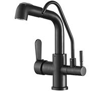 Robinet de cuisine à 3 voies pivotant à 360 ° Tête de pulvérisation flexible Design à arc élevé Purificateur d'eau Finition chromée et noire Parfait pour les cuisines modernes