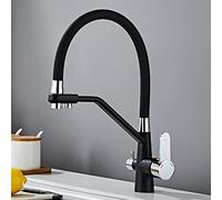 Robinet de cuisine à 3 voies pour osmose inverse - Bec flexible - Noir - Design 3 en 1 - Idéal pour les systèmes de filtration d'eau