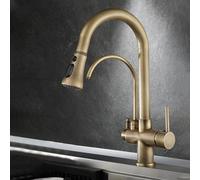 Robinet de cuisine à 3 voies - Style antique - Double mode - Pour évier, osmose - Compatible avec filtre à eau - Bec flexible - 2 sorties - Parfait pour un usage domestique