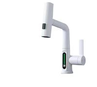 Robinet de cuisine à affichage intelligent de la température à LED, sortie d'eau chaude et froide, robinet d'évier à tirette(White)