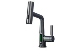 Robinet de cuisine à affichage intelligent de la température à LED, sortie d'eau chaude et froide, robinet d'évier à tirette(Gun Grey)
