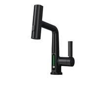 Robinet de cuisine à affichage numérique noir avec purat à soulèvement de ruisseau Stream Basfall Basin Faucet pour le mélangeur de lavabo à eau froide chaude pour laver la salle de bain Bar Bar