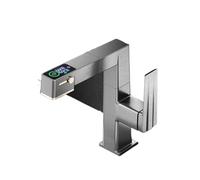 Robinet de cuisine à affichage numérique - Robinet de lavabo de salle de bain à double usage pivotant à 360°, modes eau chaude et froide, finition grise moderne, parfait pour la décoration de la