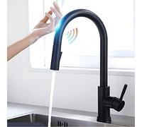 Robinet de cuisine à capteur intelligent avec commande tactile robinet d'évier à induction à poignée unique modes de débit doubles avec douchette extractible(Black)