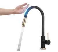 Robinet de cuisine à capteur intelligent avec commande tactile robinet d'évier à induction à poignée unique modes de débit doubles avec douchette extractible(Black gold)