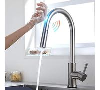 Robinet de cuisine à capteur intelligent avec commande tactile robinet d'évier à induction à poignée unique modes de débit doubles avec douchette extractible(Brushed)