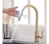 Robinet de cuisine à capteur intelligent avec commande tactile robinet d'évier à induction à poignée unique modes de débit doubles avec douchette extractible(Brushed Gold)