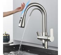 Robinet de Cuisine à capteur Intelligent, Fonctionnement sans Contact, Bec Double Mode, mélangeur d'eau Chaude/Froide, Finition chromée, Montage sur Pont, Facile à Utiliser hygiénique, Mise à