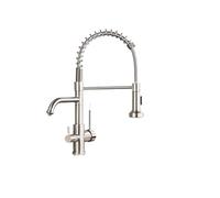 Robinet de cuisine à eau filtrée, mitigeur d'évier à double bec, robinet monté sur comptoir, robinet monotrou mélangeur chaud et froid 1 pièce(Brushed Nickel)