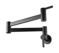 Robinet de cuisine à eau froide simple en laiton, bras pivotants double articulation, trou unique, deux poignées, montage mural, or brossé(Nero)