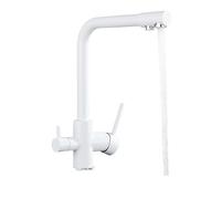 Robinet de cuisine à filtre en Nickel brossé, robinet de cuisine à eau potable, mélanur d'eau chaude et froide à 3 voies monté sur le pont à deux poignées pour éviers de caravanes et de maisons(blanc)