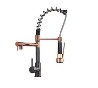 Robinet De Cuisine À Ressort Pull Down Out Double Becs 360 Rotation Eau Froide Et Chaude Mitigeur Facile à Installer(ORB Rose Gold short)