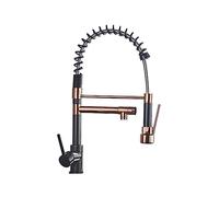Robinet De Cuisine À Ressort Pull Down Out Double Becs 360 Rotation Eau Froide Et Chaude Mitigeur Facile à Installer(ORB Rose Gold long A)
