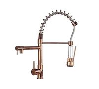 Robinet De Cuisine À Ressort Pull Down Out Double Becs 360 Rotation Eau Froide Et Chaude Mitigeur Facile à Installer(Rose Gold long)