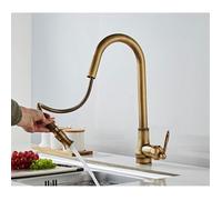 Robinet de cuisine antique laiton - Mitigeur rotatif 360° avec douchette extensible - Économie d'eau 30% - Bec haut céramique