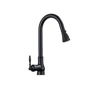 Robinet De Cuisine Antique Pull Out Mitigeurs Salle Bain Mitigeur Down D'eau Chaude Froide Monté Sur Le Pont Facile à Installer(Matte Black A)