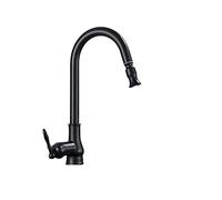 Robinet De Cuisine Antique Pull Out Mitigeurs Salle Bain Mitigeur Down D'eau Chaude Froide Monté Sur Le Pont Facile à Installer(Matte Black B)