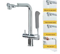 Robinet de cuisine avec double poignée, fonctionnalité eau chaude et froide, construction en laiton durable , Chrome