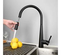 Robinet de cuisine avec douchette extractible, robinet d'évier rétractable en laiton, eau chaude et froide, design pivotant, mitigeur noir moderne