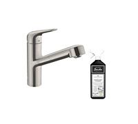 Robinet de cuisine avec douchette Focus M42 150 aspect acier inox + nettoyant Briochin