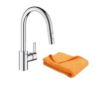 Robinet de cuisine avec douchette GROHE Feel chromé Quickfix + microfibre