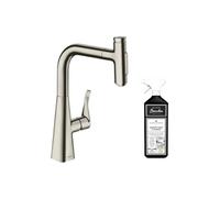 Robinet de cuisine avec douchette Metris Select M71 240 sBox 2 jets aspect acier inox + nettoyant Briochin