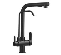 Robinet de Cuisine avec Filtre à Eau 3 Voies, en Laiton Noir brossé Gratuit, 3 en 1, Eau Pure Chaude et Froide, robinets de Cuisine rotatifs à Trou Unique