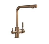 Robinet de Cuisine avec Filtre brossé, Robinet de Cuisine, Eau Potable, Robinet de Cuisine monté sur Le Pont, Double poignées, mélangeur d'eau Chaude Froide à 3 Voies (Noir Mat)