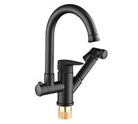 Robinet de Cuisine avec Pistolet à pulvérisation à Tirer, Laiton à Arc à poignée à Arc Haut à Arc à 360 ° Rotation Cuisine mélangeur d'eau Froide, Chrome Peu Profond, électroplate (Noir)