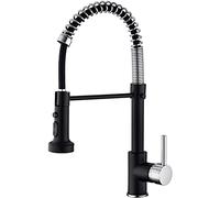 Robinet de cuisine avec pulvérisateur Pull Down, 304 Spring en acier inoxydable Évier de cuisine à arc haut pivot à poignée unique et mélangeur d'eau à motte, or (brossé)