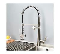 Robinet de Cuisine avec pulvérisateur Pull Down Sortez des robinets de Cuisine Spring Sink évier de Cuisine Robinet Hot and Cold Water Deck Mounted en Laiton Tap 2 Spout avec raccords, Or brossé